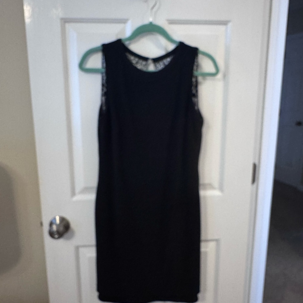 Ann Taylor Elegant Black Mini Dress with Lace Detail